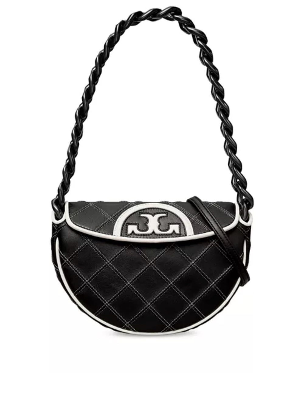 Tory Burch Black Quilted Shoulder Bag with White Trim